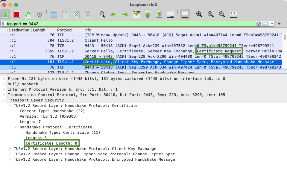 Wireshark Curl Certificates Length Zero